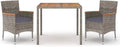 Set Pranzo Giardino 3 Pezzi con Cuscini, Rattan Grigio, Tavolo 90x90cm, Acacia e Acciaio