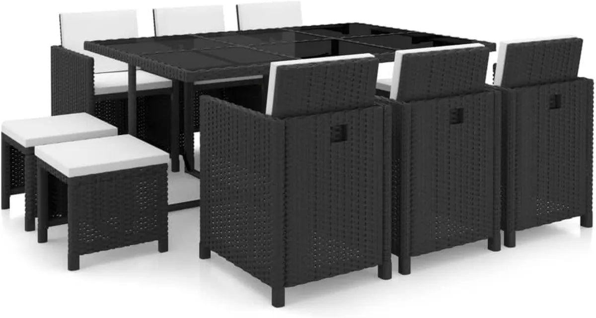 Set Pranzo da Giardino 11 Pezzi con Cuscini, Mobili Polyrattan Nero