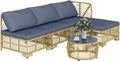 Set da Giardino in Rattan Modulare a 5 Pezzi con Cuscini e Tavolino in Vetro, Grigio