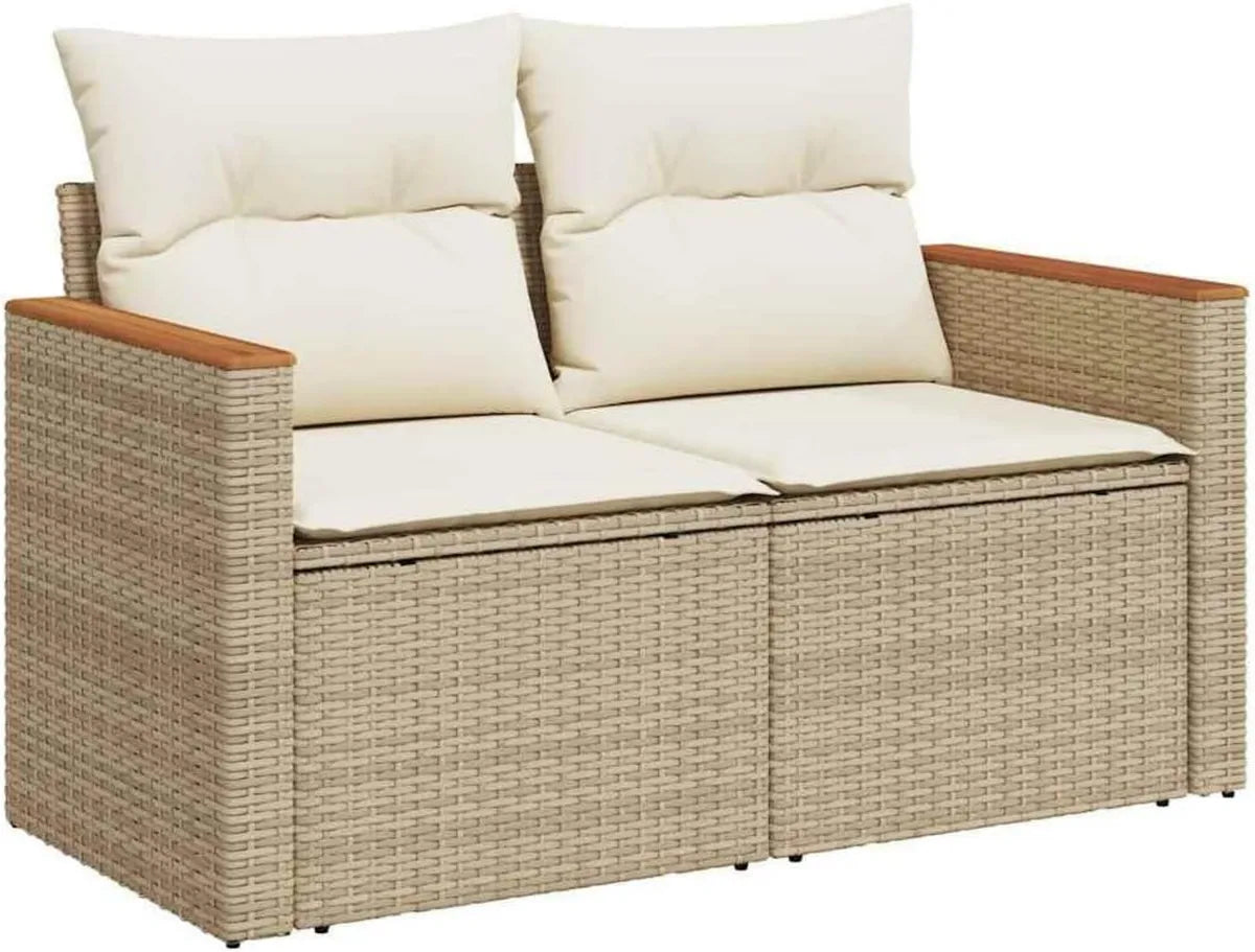 Divano da Esterno 2 Posti in Polyrattan Beige con Cuscini