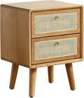 Comodino in Rattan Naturale con 2 Cassetti, Stile Boho per Camera da Letto e Soggiorno
