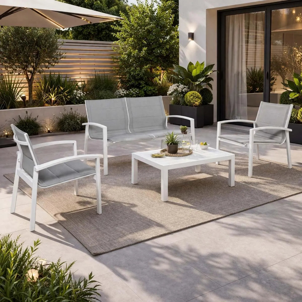 Set Salotto da Giardino in Alluminio e Textilene 4 Posti Antracite e Bianco