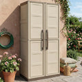 Armadio multiuso da esterno resistente alle intemperie, 2 ante, Made in Italy, Beige/Marrone, 70x39x165 cm