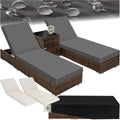 Set Lettini Prendisole in Alluminio e Rattan con Tavolo e Copertura Protettiva - Nero/Marrone