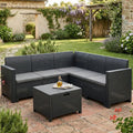 Set Divano da Giardino Eris con Cuscini, Effetto Rattan, Antracite, 100% Made in Italy