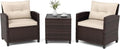 Set Arredo Giardino in Rattan 3 Pezzi: 1 Tavolino e 2 Poltrone con Cuscini, per Esterni, Balcone, Cortile, Terrazza - Disponibile in Bianco