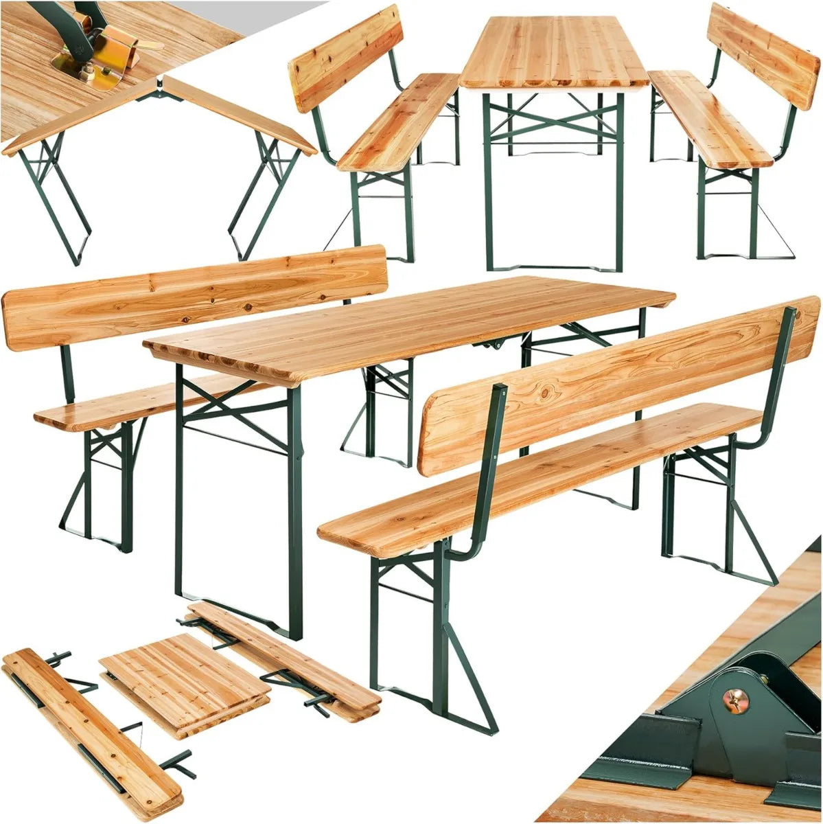 Set da Birreria Tectake: Tavolo e Panche con Schienale, Struttura Robusta in Acciaio