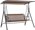 Altalena da Giardino 2 Posti con Tettuccio Regolabile in Metallo e Textoline, 172x110x155cm, Marrone
