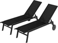 Set di 2 Lettini Reclinabili da Giardino in Metallo Nero con Schienale Regolabile