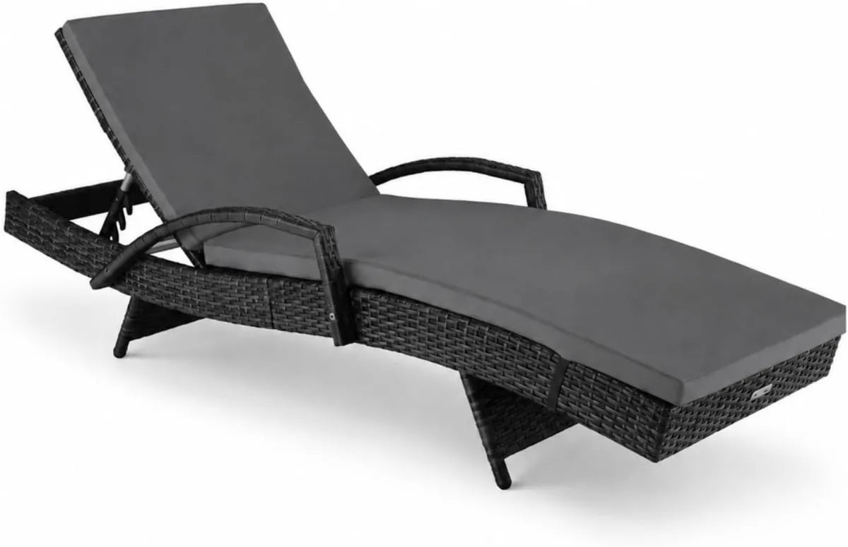 Sdraio Reclinabile in Polyrattan con Cuscino, Ideale per Giardino e Piscina, 190x62x34 cm, Nero