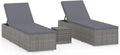 Set di Lettini Prendisole in Polyrattan Grigio con Tavolino, Sdraio Regolabile per Giardino e Piscina