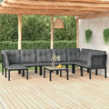 Set Salotto da Giardino 9 Pezzi in Polyrattan Nero e Grigio per Esterni