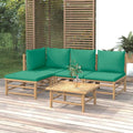 Set Arredo Giardino 5 Pezzi in Bambù con Cuscini Verdi