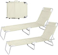 Coppia Lettini Reclinabili in Metallo 4 Posizioni, Resistenti all'Acqua e Anti-UV, 110 kg, per Mare e Giardino - Colore Ecru