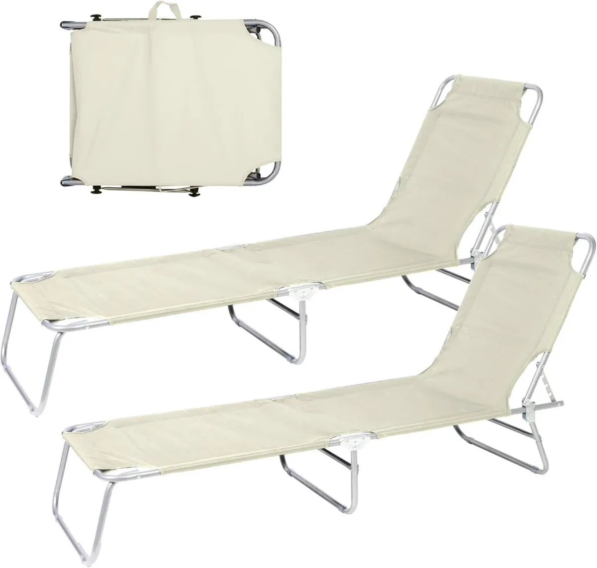 Coppia Lettini Reclinabili in Metallo 4 Posizioni, Resistenti all'Acqua e Anti-UV, 110 kg, per Mare e Giardino - Colore Ecru