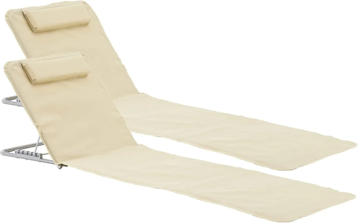 Set 2 Materassini Prendisole Reclinabili con Borsa per Spiaggia e Giardino - Beige
