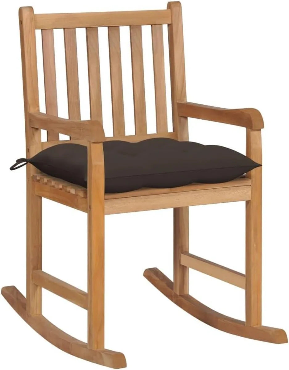 Poltrona a Dondolo in Teak con Cuscino Talpa per Esterni, Ideale per Piscina, Patio e Terrazza