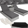 Set di 2 Lettini Prendisole in Alluminio e Rattan con Tavolo da Giardino - Grigio Chiaro
