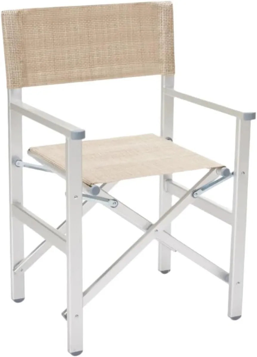 Lettino Prendisole in Alluminio e Textilene con Tettuccio per Piscina e Giardino, Colore Beige, Modello Jesolo