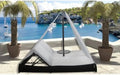Set Lettino da Giardino in Rattan Nero con Cuscini Bianchi e Tenda Parasole