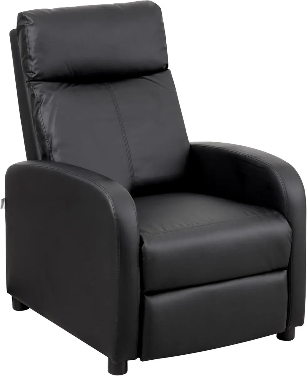 Poltrona Relax Reclinabile in Schiuma Morbida, con Poggiapiedi e Piedini Antiscivolo, Nero, 66x75x99 cm