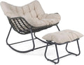Poltrona a Dondolo in Rattan con Cuscini Rimovibili e Struttura in Metallo, per Interni ed Esterni, Beige, Supporto Fino a 150 kg