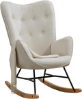 Sedia a Dondolo Imbottita Beige con Struttura in Metallo e Base in Legno per Soggiorno