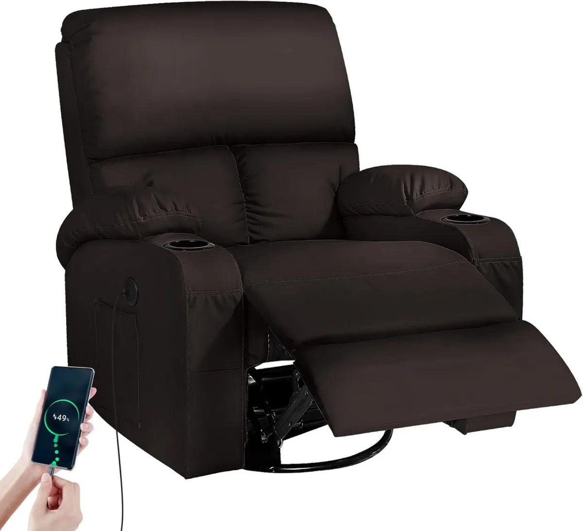 Poltrona Relax Massaggiante con Vibrazione, Calore e Porte USB, 360° Girevole, Ideale per Casa e Camper, Colore Marrone