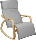 Poltrona a Dondolo Ergonomica con Braccioli in Legno, Regolabile a 5 Altezze, Max 150 kg, Grigio