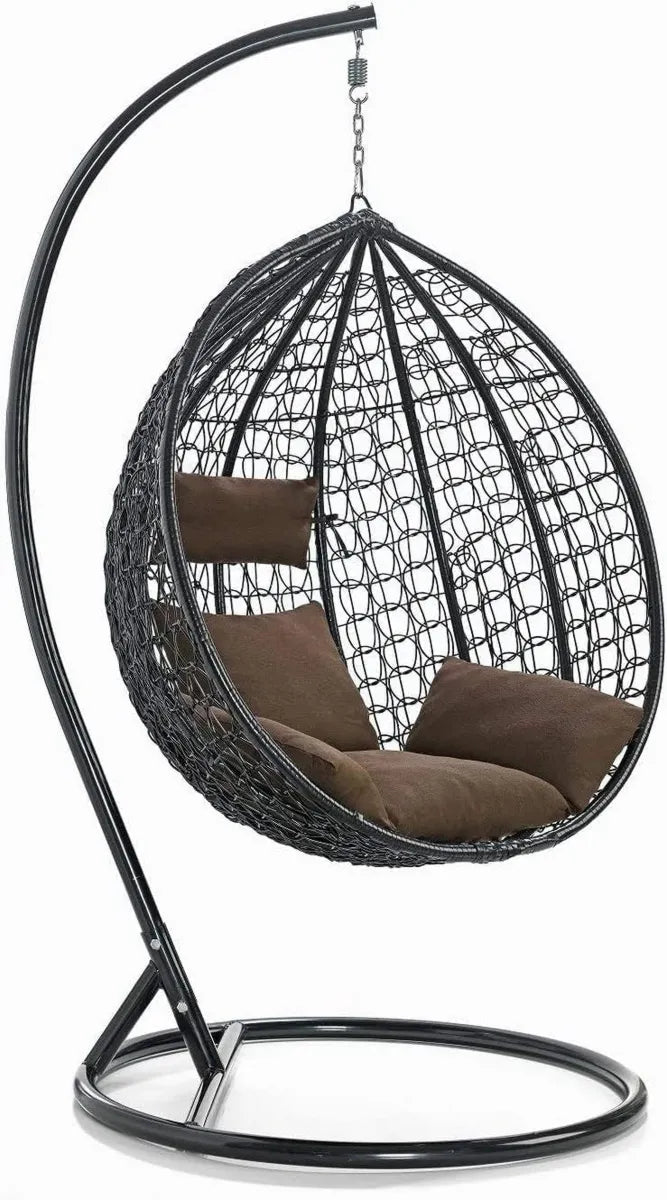 Altalena Pensile in Rattan con Struttura in Acciaio e Cuscini, Modello Elettra, Marrone
