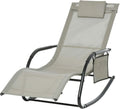 Outsunny Sedia a Dondolo da Giardino con Poggiatesta e Tasca, 150x62x88 cm, Nero e Grigio