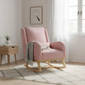 Sedia a Dondolo Ergonomica in Tessuto Teddy Rosa con Base in Legno