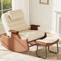 Poltrona Relax in Velluto con Schienale Regolabile e Poggiapiedi, Ideale per Allattamento e Relax, Include Cuscino per il Collo (Beige, Velluto a Coste)