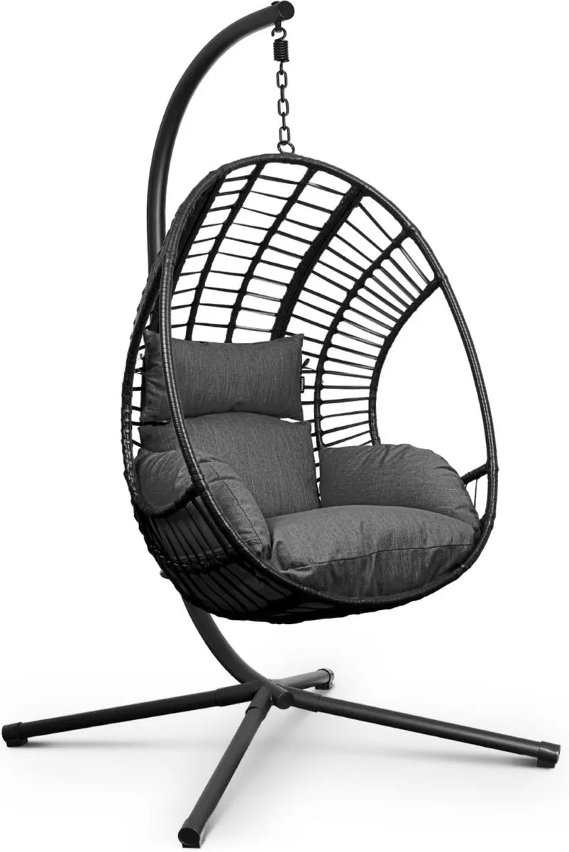 Poltrona Sospesa XXL da Giardino con Cuscino Inclusa - Interno ed Esterno, Resistente alle Intemperie, Fino a 150 kg, Colore Grigio Scuro
