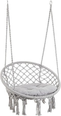 Poltrona Sospesa in Rattan Sintetico con Cuscino, per Interno ed Esterno, Grigia, Forma Tonda