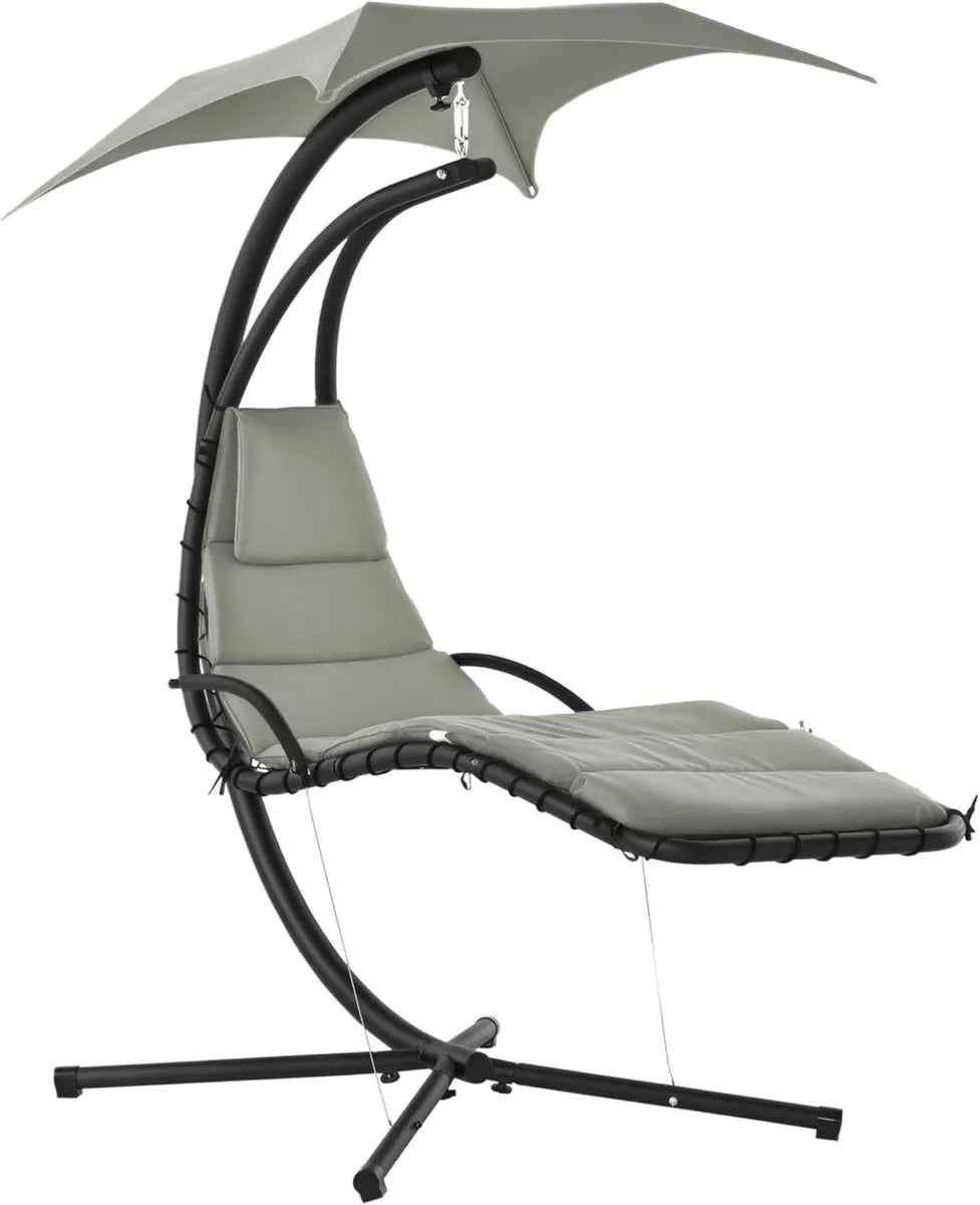 Outsunny Sedia a Dondolo da Giardino con Protezione UV e Imbottitura, Grigio, 190x115x190 cm