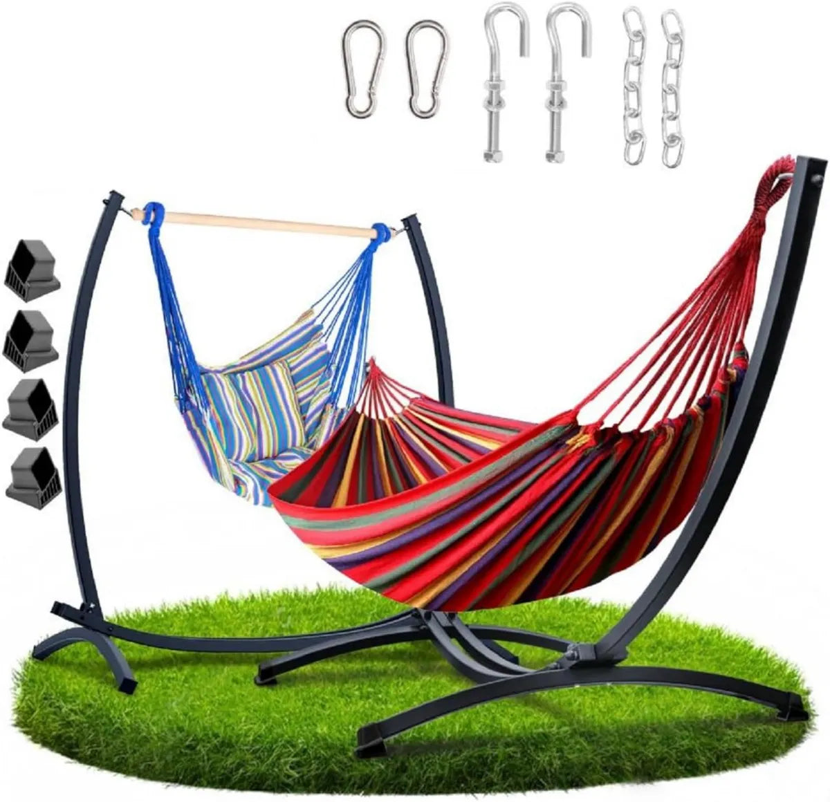 Telaio Robusto 2 in 1 con Amaca e Sedia Pensile, Portata 250kg, Acciaio per Esterno