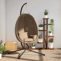 Sedia a Uovo Sospesa in Rattan con Supporto in Acciaio, per Giardino e Terrazza, 104x100x197 cm