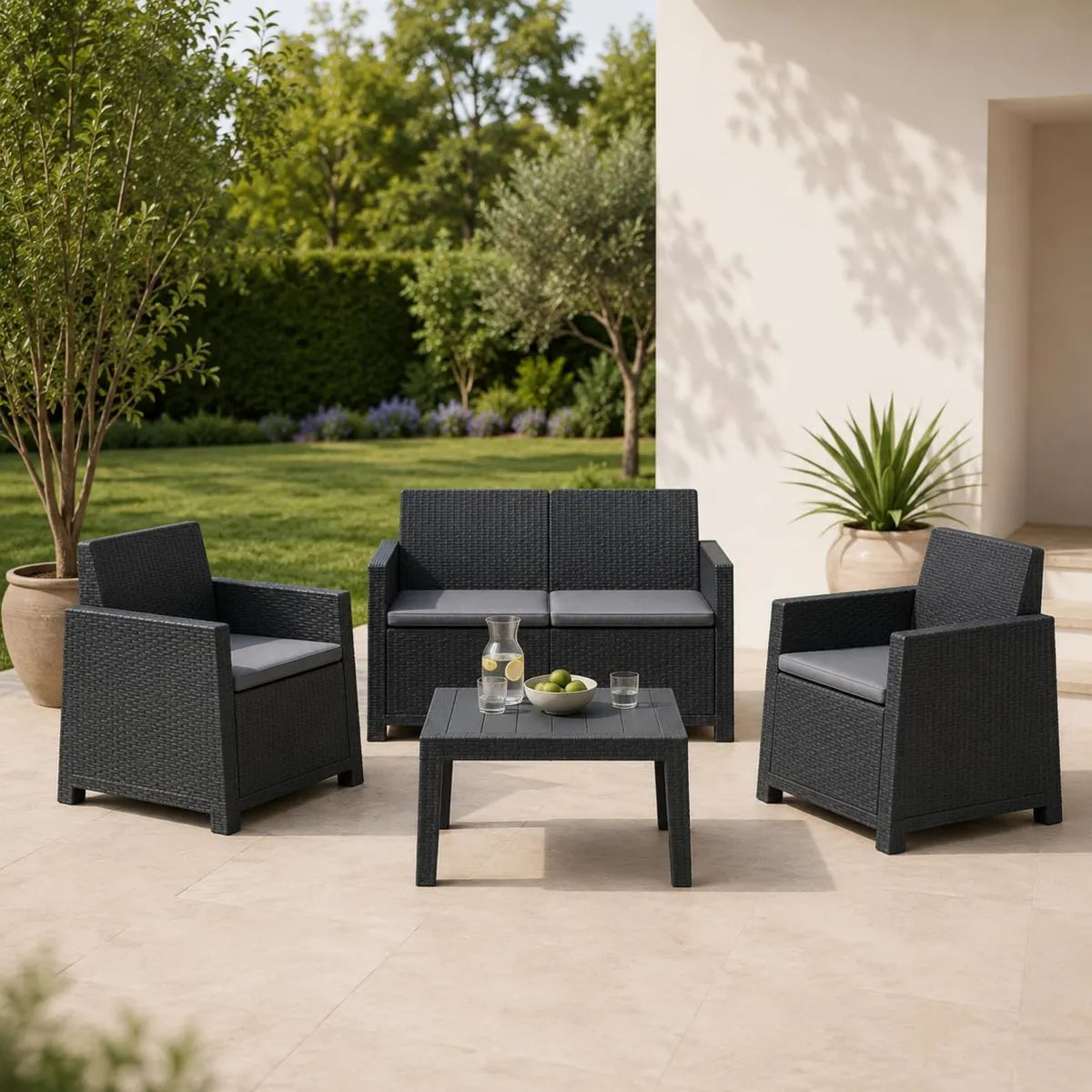 Set da Giardino Sidney Antracite con Tavolo, Divano e Poltrone