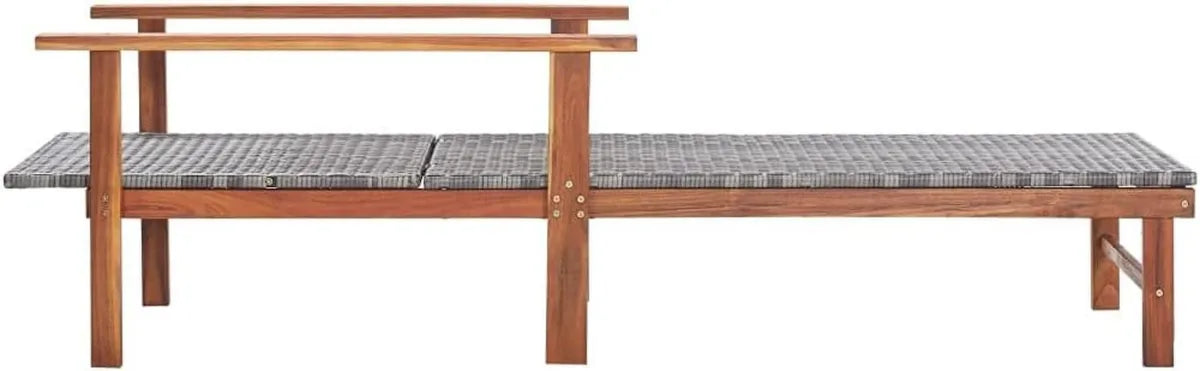 Chaise Longue in Polirattan e Acacia Grigio, 200x55x56 cm, Reclinabile, per Giardino e Piscina, Robusta e Facile da Montare