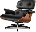 Poltrona Lounge in Pelle Girevole e Reclinabile con Poggiapiedi, Design Moderno, Base Solida in Legno di Noce, Adatta per Soggiorno, Studio e Ufficio, Colore Nero