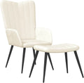 Poltrona Lounge da Esterno in Velluto Crema con Sgabello, 61x70x96,5 cm