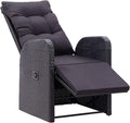 Poltrona da Giardino Reclinabile in Rattan Sintetico Nero con Cuscini, 57x73x105 cm