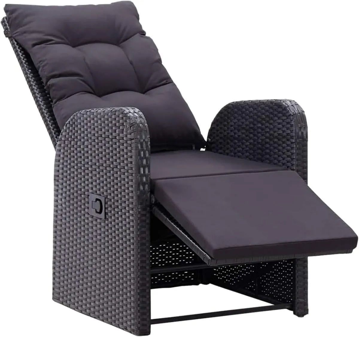 Poltrona da Giardino Reclinabile in Rattan Sintetico Nero con Cuscini, 57x73x105 cm