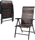 Sedia Pieghevole in Rattan per Giardino e Balcone, Schienale Reclinabile, Telaio in Metallo, Portata 120 kg