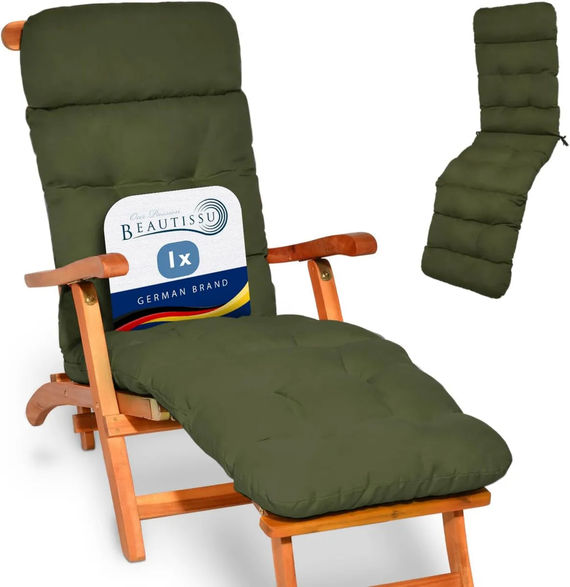 Cuscino Imbottito per Sdraio da Giardino 200x50x8cm Verde Oliva - Extra Comfort per Sedie Dondolo