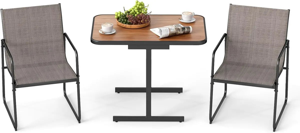 Set da Giardino 3 Pezzi: Tavolo e Sedie Traspiranti in Metallo, Ideale per Balcone e Patio