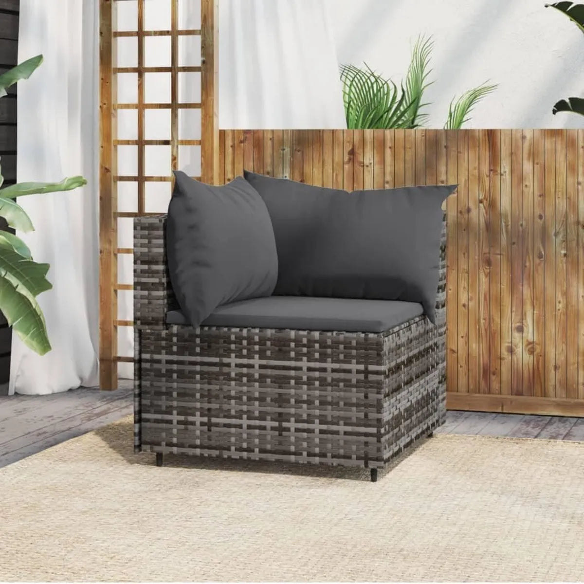 Divano Angolare in Polyrattan Grigio con Cuscini per Interni ed Esterni