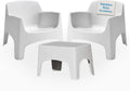 Set Arredo Giardino Ibiza: 2 Poltrone Impilabili con Braccioli e Tavolino Bianco