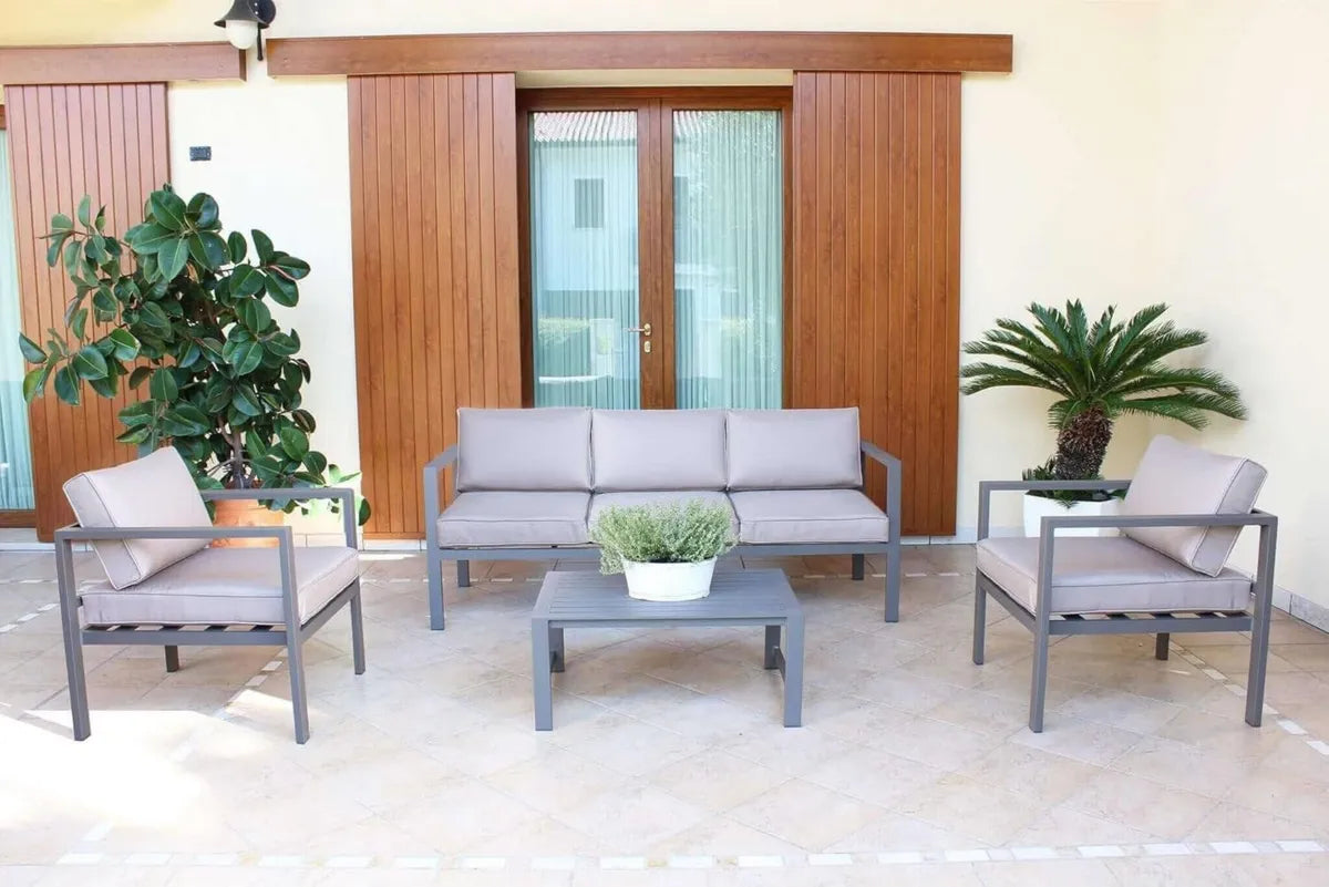 Set Salotto da Giardino 5 posti in Alluminio con Divano, Poltrone e Tavolino Grigio Scuro